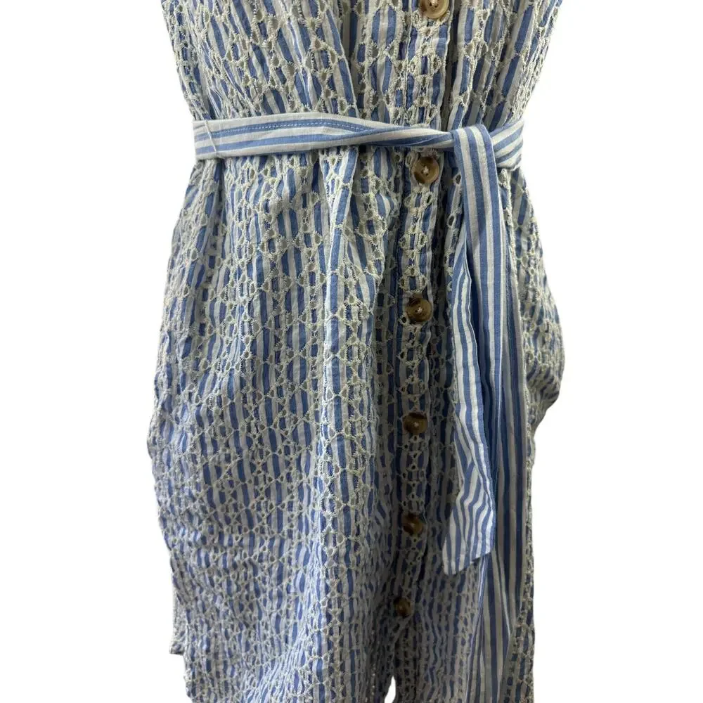 By Anthropologie Kismet Shirtdress Eyelet Lace Stripe Dress Anthro 12P 12 Petite - Picture 9 of 16